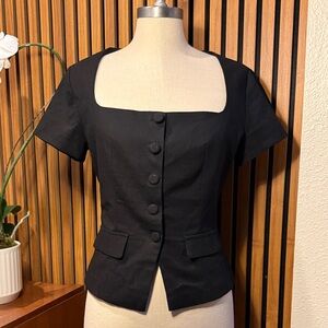 Cider Black Button-Up Short Sleeve Top